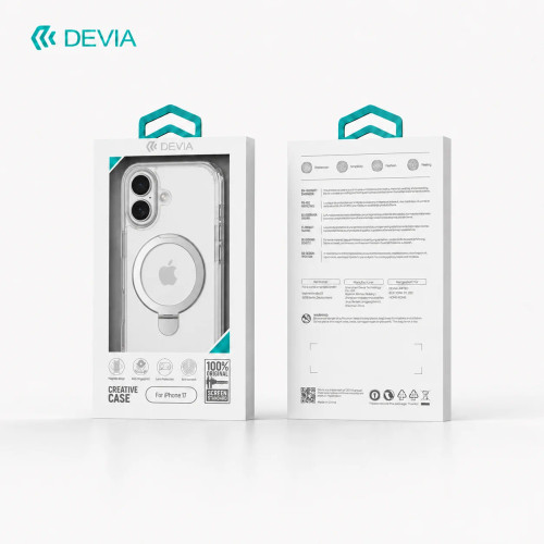 DEVIA iPhone 17 Clean Series magnetic shockproof stand case packaging