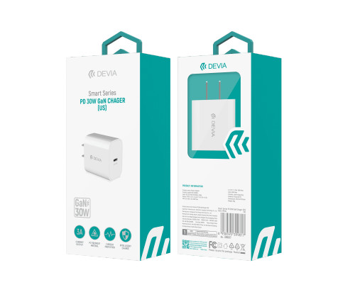 DEVIA Smart Series charger set retail packaging showing adapter