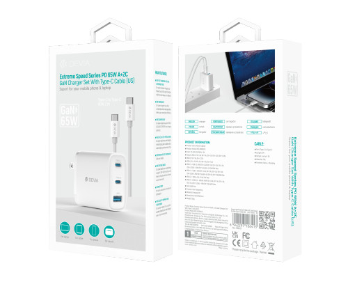 DEVIA Extreme Speed Series charger set retail packaging with adapter and cable included