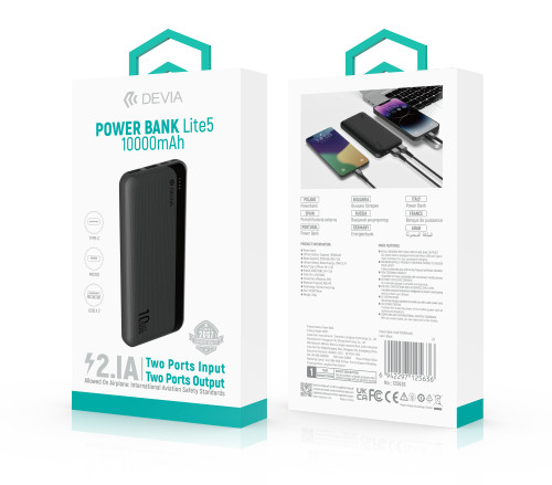 Power bank packaging showing specifications and features
