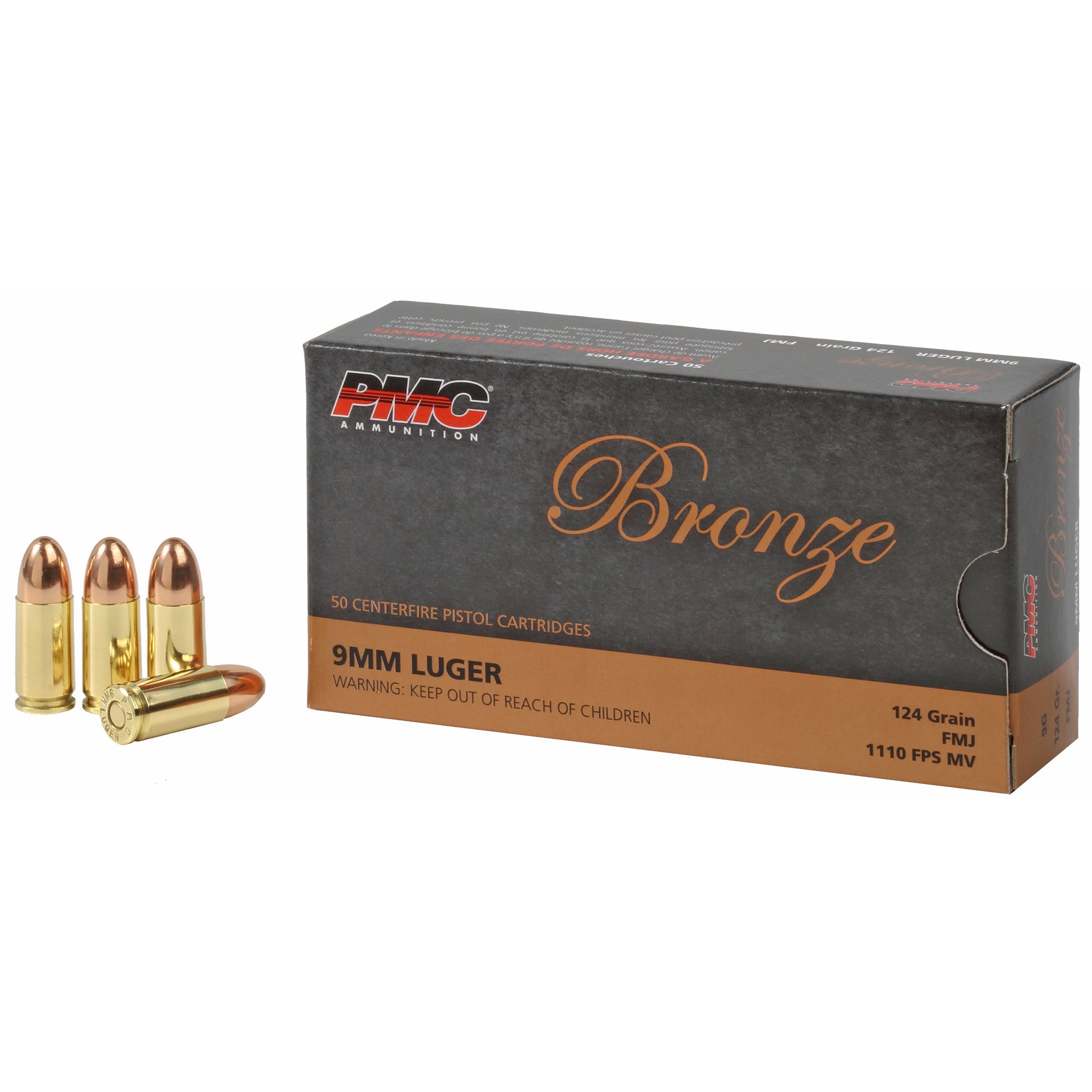  Ammunition Pmc Brnz 9mm 124gr Fmj 50 Rounds Ammo