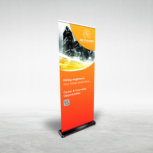 33" Reveal Pro Retractable Banner Stand With Replaceable Cartridge Set to Lowest Height