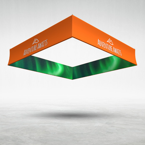 20'x4' square hanging trade show banner with custom graphics.