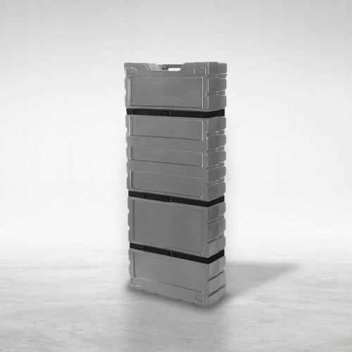 Case standing upright on a gray background