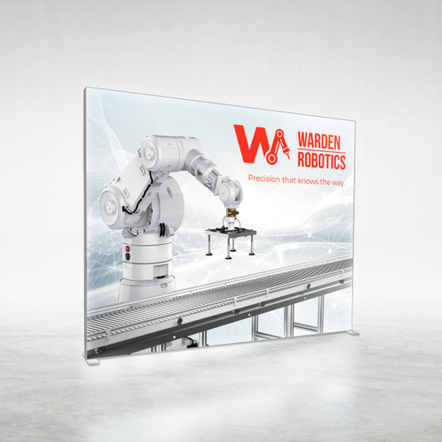 10ft Aurora backlit SEG display with custom printed graphic, left angled front view