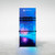 40" wide illuminated banner stand with graphics, shelf, and TV mount (shown without TV) - front