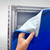 Closeup of SEG fabric on corner of SEG banner stand
