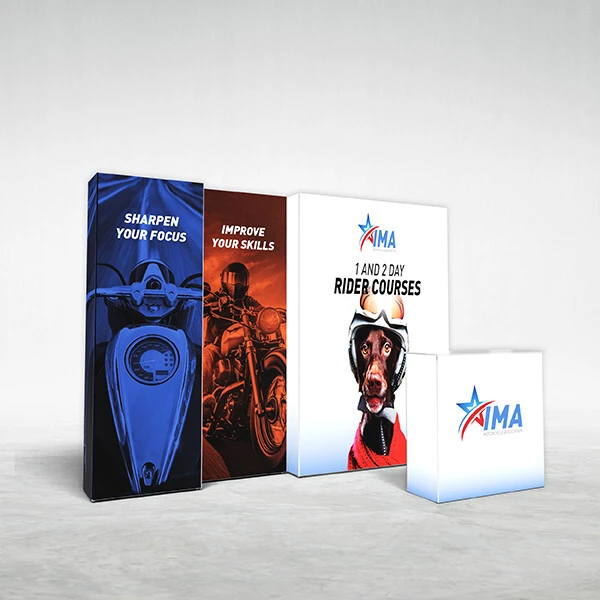Complete 10x10 Graffiti backlit trade show booth kit with coordinated backwall counter and banner stand