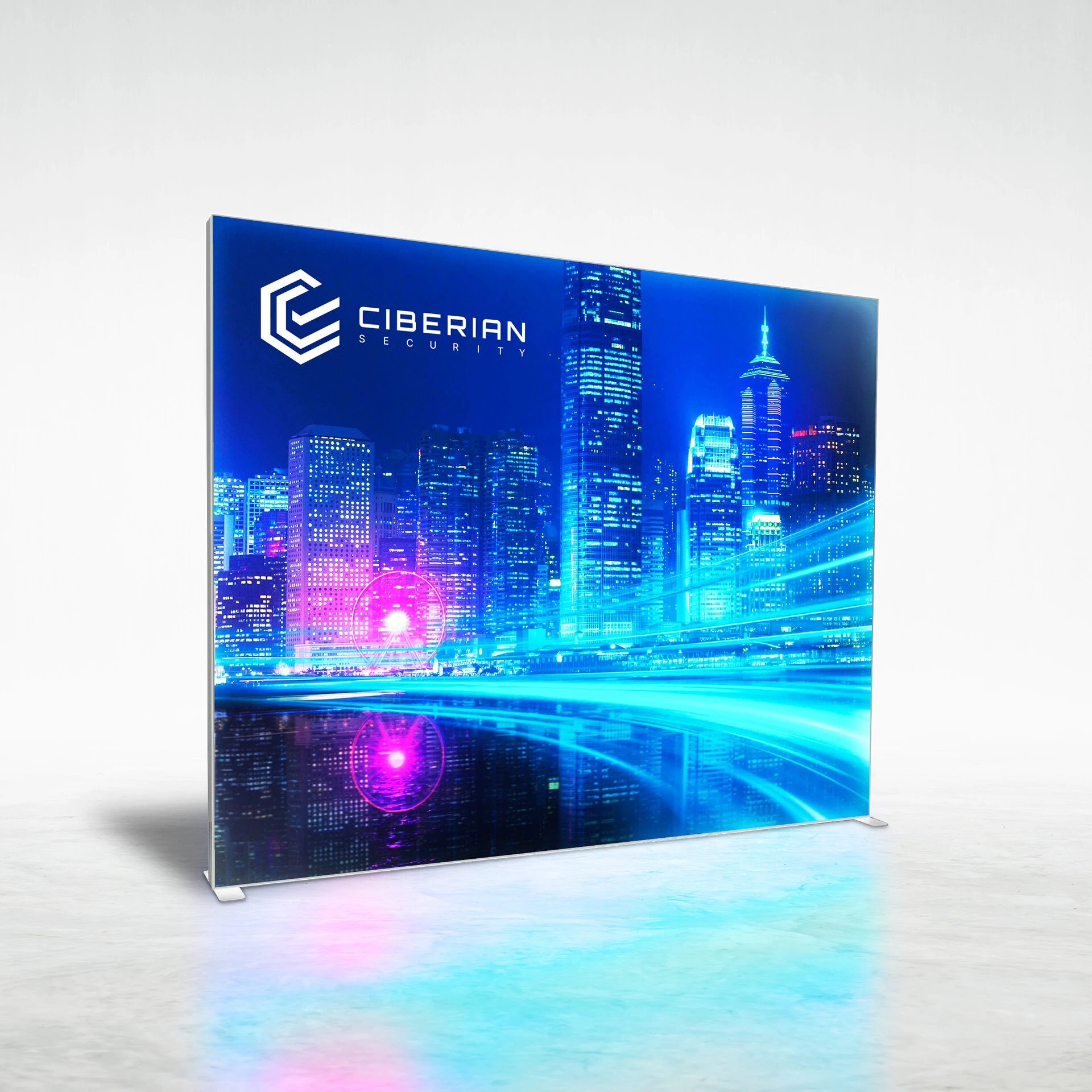 10ft Aurora backlit SEG trade show display showing open booth layout with space for attendee flow