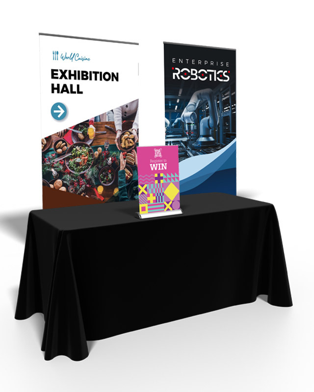 Retractable roll-up banner stand with custom printed graphic