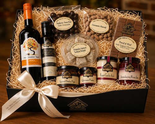 The Grand Gourmet Hamper by The Treat Factory featuring  wine, chocolates, gourmet condiments and sweet treats