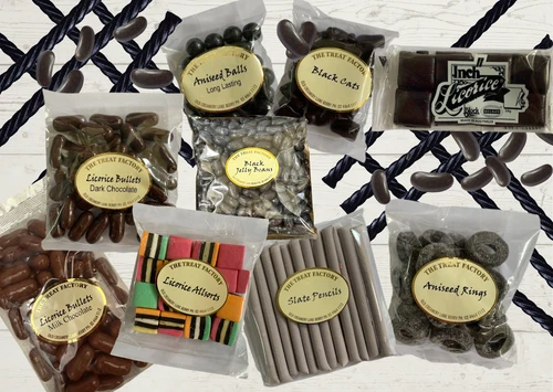 Liquorice Lover Gift Hamper filled with liquorice allsorts, twists, chocolate bullets, aniseed rings, jelly beans, Black Cats and classic confectionery.
