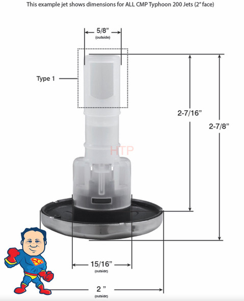 Jet Internal, CMP Typhoon 200, 2" Face Diameter, Directional, 5 Scalloped, Text, Gray