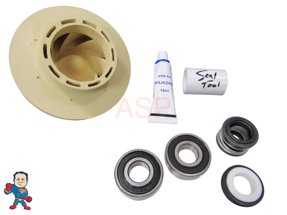 Spa Hot Tub Pump 2.5HP Impeller (2) Bearing & Seal Kit May 2009+ Jacuzzi® Premium or Sundance® Video How To