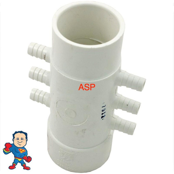 Manifold, 3/8" Barb, 6 Port, Flow Thru, 1-1/2"s x 1-1/2"spg