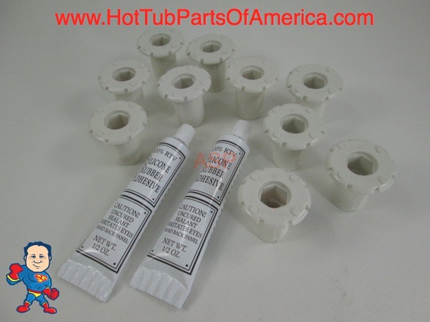 10X Spa Hot Tub 1 1/4" Air Jet Face Fitting 3/4" Thread Injector Part & Silicone