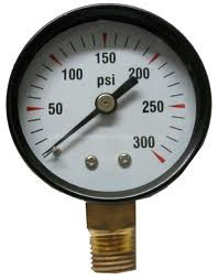 FUEL PRESSURE GAUGE 0300 PSI, 2" FACE 1/4 MPT BRASS BOTTOM STEM