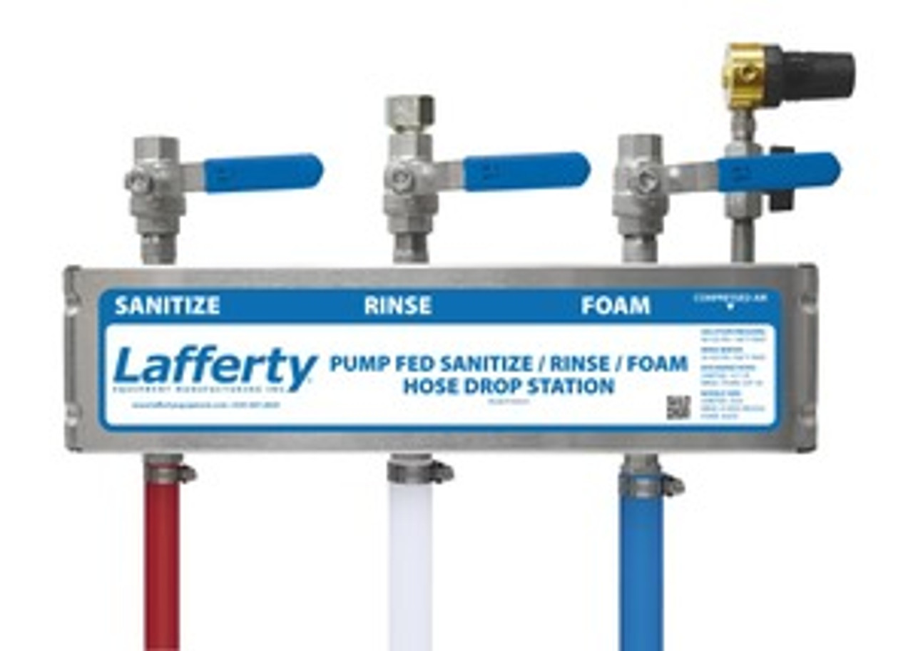 Lafferty 920125 - Pump Fed Sanatize / Rinse / Foam Hose Drop Station (Wall Mount / Compressed Air Required)