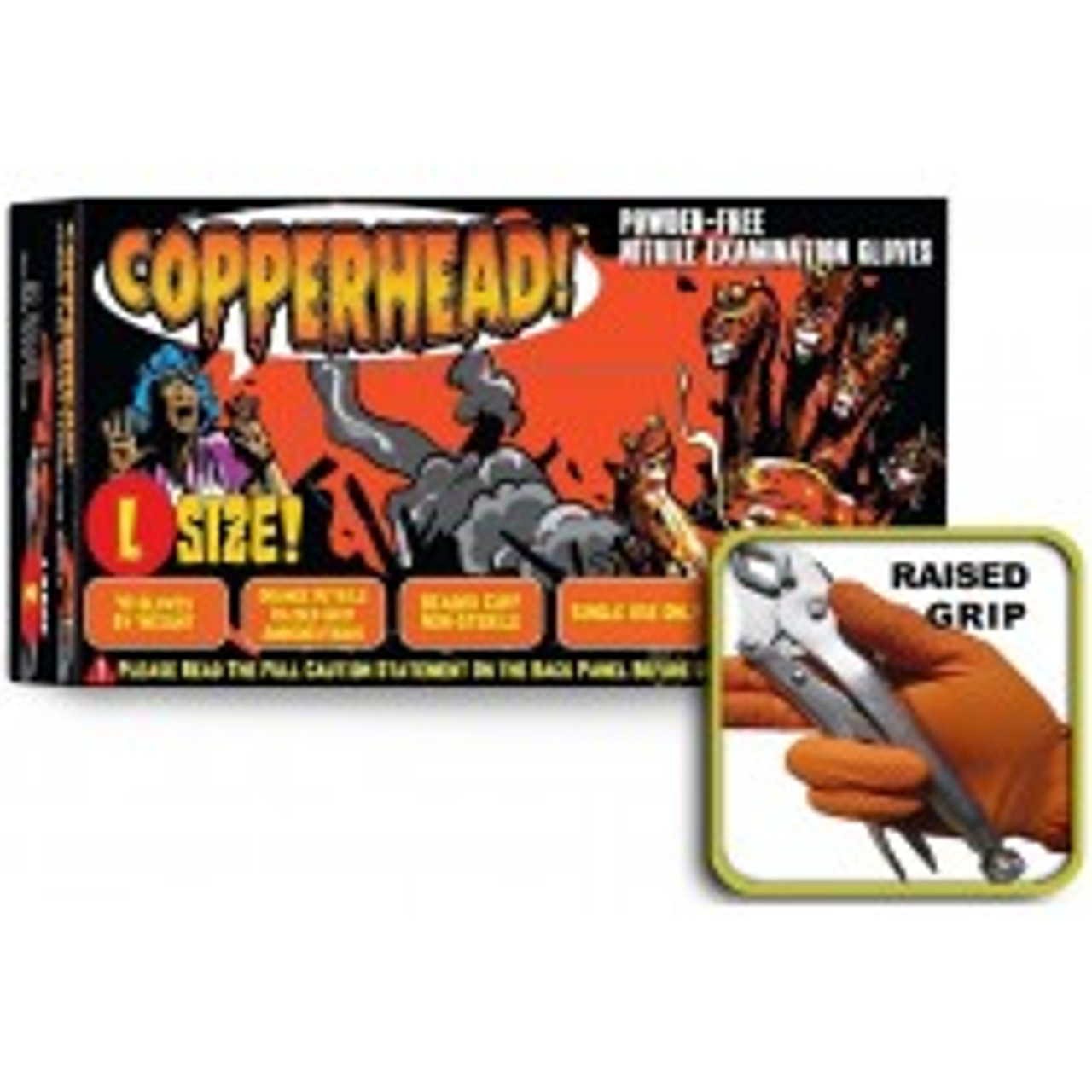 Copperhead Heavy Duty Powder Free Orange Nitrile Gloves w/Tactical Grip **FREE SHIPPING** Case of 1000 Gloves (S, M, L, XL)