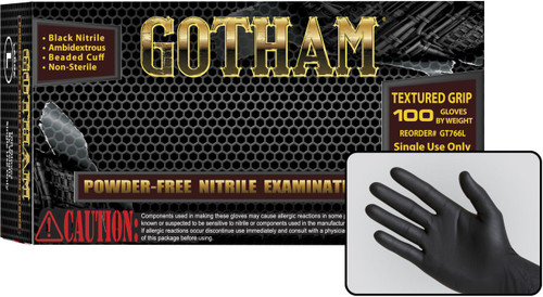 Gotham Powder Free Black Nitrile Exam Gloves (S, M, L ,XL)