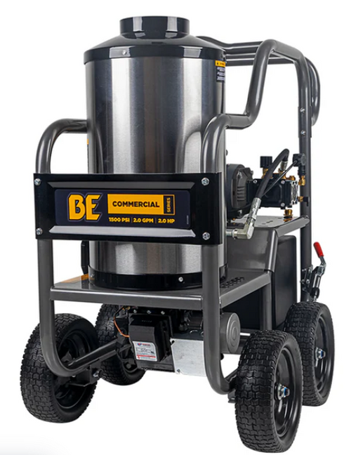 BE Pressure Washer w/ TechTop Motor - 1,500 PSI, 2.0 GPM, Hot Water, AR Triplex Pump