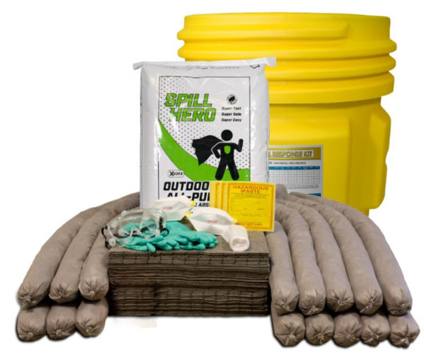 Spill Hero, Outdoor All-Purpose Spill Kit w/ FiberLink in 65 gal Lab Pack Drum