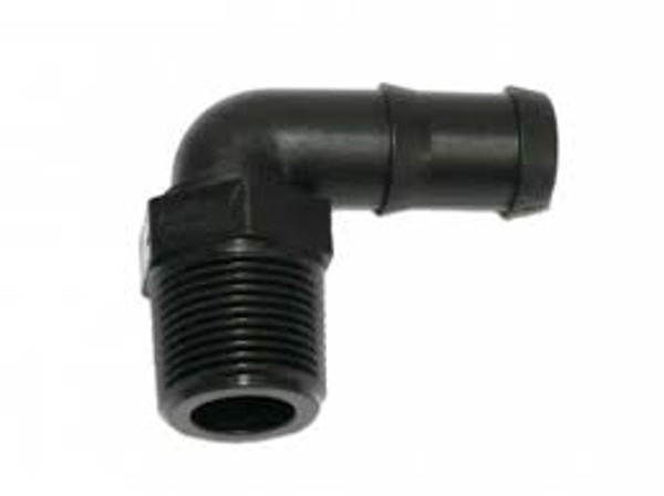 HB-038-90, Poly Hose Barb, 3/8" Pipe x 3/8" Barb, 90°  (Call for Pricing)