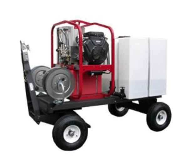 Dirt Laser PW Trailers - Tow & Stow Wash Cart, 200 Gal w/hose reels, HOT WASH SKID, 4000psi @ 4.0gpm, 389cc Honda GX390