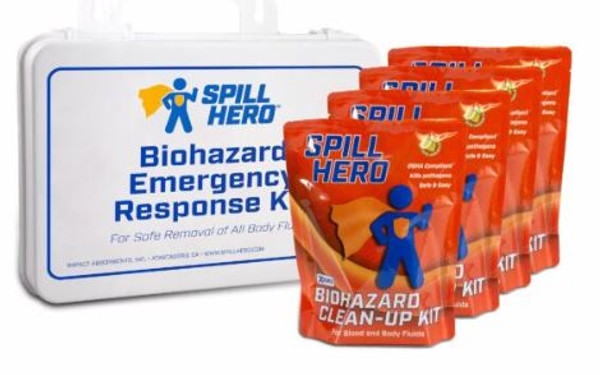 Spill Hero Wall-Mountable Biohazard Response Case with 4 Clean Up Kits (6 Case)