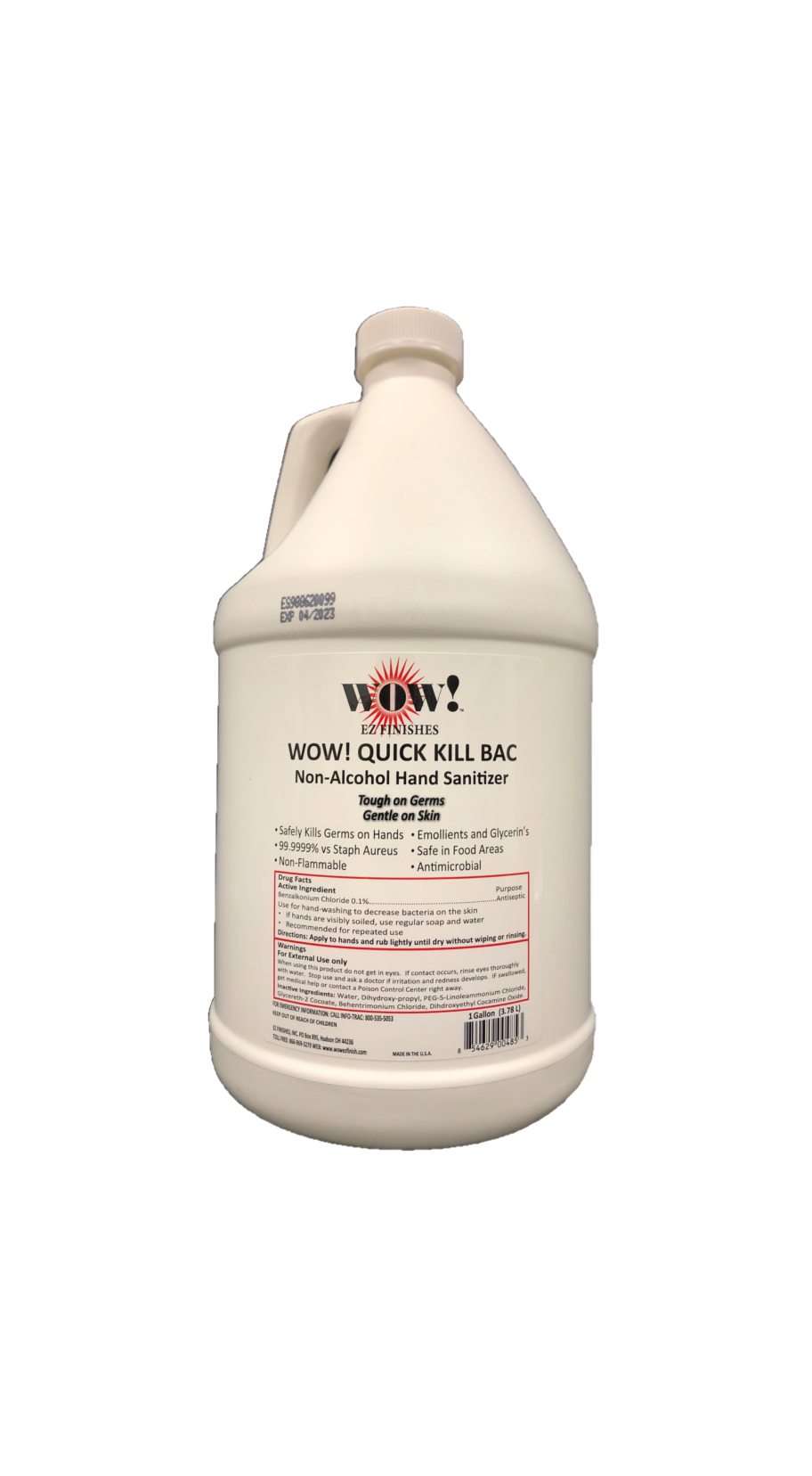 WOW! Quick Kill Bac, Non-Alcohol Hand Sanitizer, 1 Gal