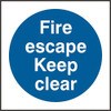 Fire Escape Keep Clear Sign White/Blue Size 100X100MM BSS11348N