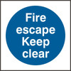 Fire Escape Keep Clear Sign White/Blue Size 150X150MM BSS11350N