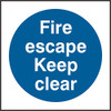 Fire Escape Keep Clear Sign White/Blue Size 150X150MM BSS11350N