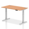 Dynamic Air 1400 X 800Mm Height Adjustable Desk Oak Top Cable Ports Silver Leg H HA01098