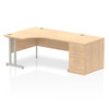 Dynamic Impulse 1600Mm Left Crescent Desk Maple Top Silver Cantilever Leg Workst I000564