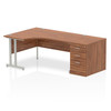 Dynamic Impulse 1600Mm Left Crescent Desk Walnut Top Silver Cantilever Leg Works I000563