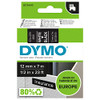 Dymo 45021 12mm x 7m White on Black Tape 45021