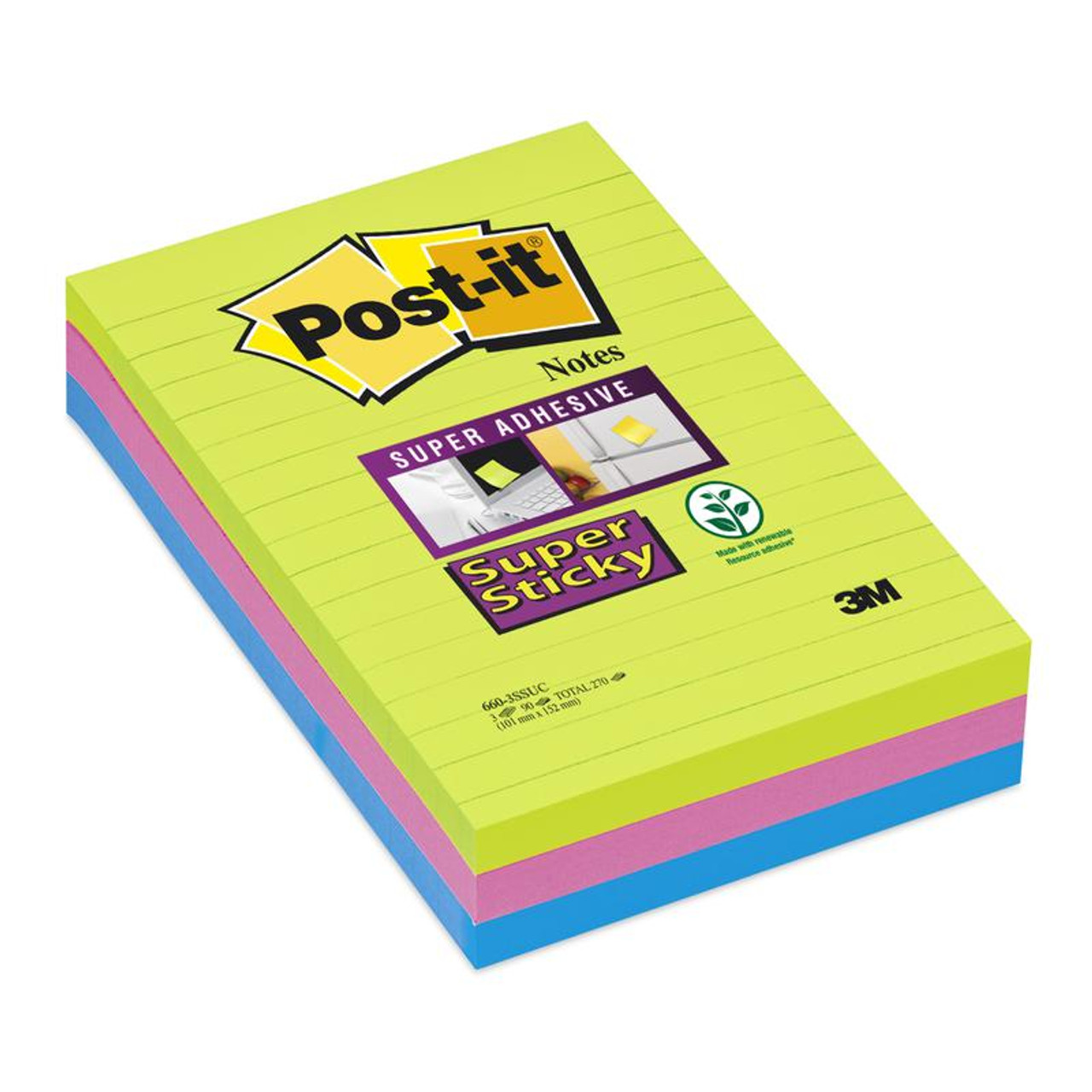 Post-it Notes Large Format Ruled 102x152mm 100 Sheets Yellow (Pack