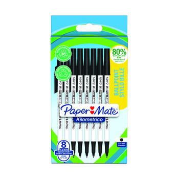 Paper Mate 2187678 Kilometrico Recycled Black Ball Pen pack of 8 pens 2187678