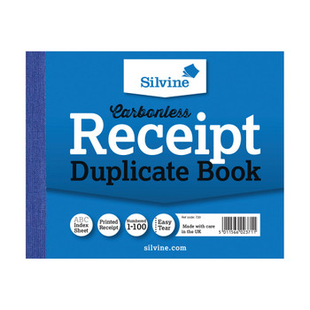 Silvine Carbonless Duplicate Receipt Book 102x127mm Pack of 12 720-T SV42371