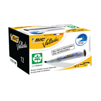 Bic Velleda 1751 Drywipe Marker Black Pack of 12 1199175109 BC75109