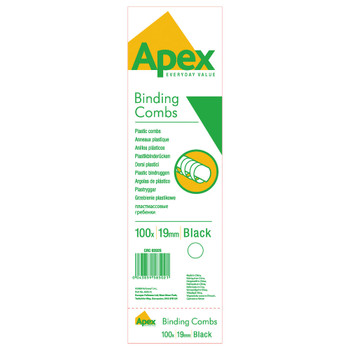 Fellowes Apex Plastic Binding Combs 19mm Black Pack of 100 6202501 BB58502