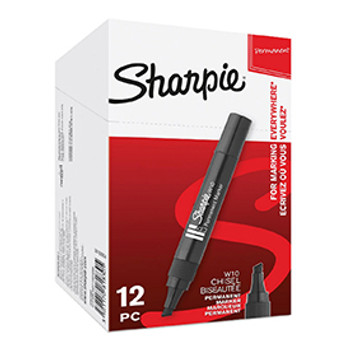 Sharpie S0192654 W10 Permanent Marker Chisel Tip Black Box of 12 S0192654
