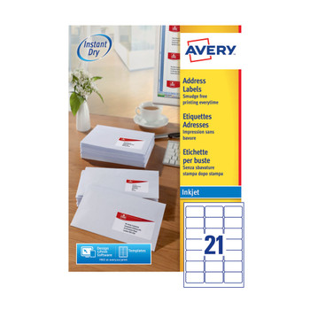 Avery Inkj Label 63.5x38.1mm 21 Per Sheet Wht Pack of 2100 J8160-100 AVJ8160