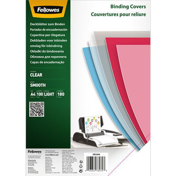 Fellowes Clear Pet Binding Cover 180 Micron A4 Pack 100 5384601 5384601