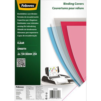 Fellowes Clear Pet Binding Cover 250 Micron A4 Pack 100 5384801 5384801