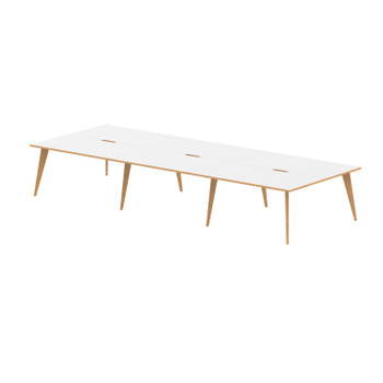 Oslo 1400Mm Back To Back 6 Person Desk White Top Natural Wood Edge White Frame O OSL0108