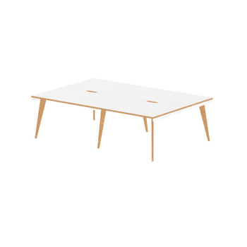 Oslo 1200Mm Back To Back 4 Person Desk White Top Natural Wood Edge White Frame O OSL0104