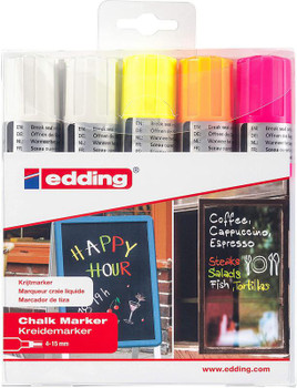 Edding 4090 Chalk Marker Chisel Tip 4-15Mm Line Assorted Colours Pack 5 4-4090999