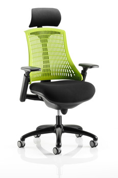 Flex Chair Black Frame With Green Back With Headrest KC0106 KC0106